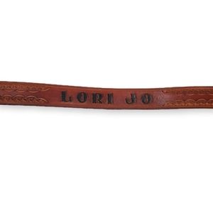 VINTAGE Tooled Leather Belt LORI JO Name Western Handmade Custom Women's Sz M/L